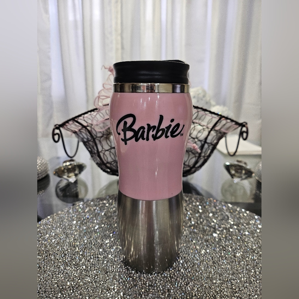 Mattel Barbie Pink Stainless Steel Water Bottle Tumbler RARE
